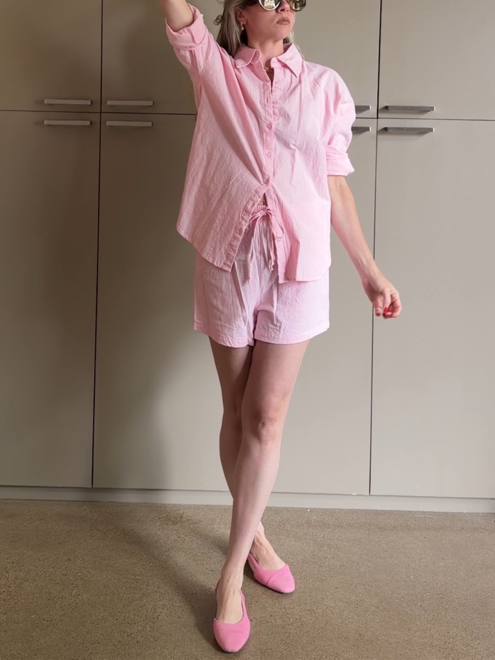 Amazon Pink Lightweight Women's Swim Coverup Shirt and Shorts Set